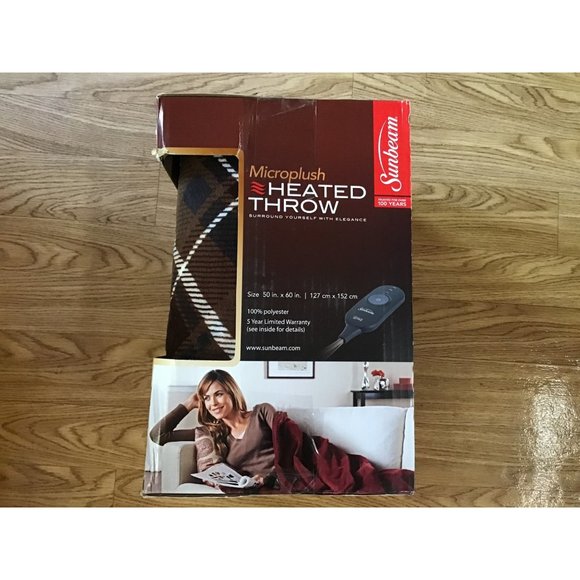 Sunbeam Bedding Sunbeam Heated Throw Brown Plaid Microplush 3 Hour